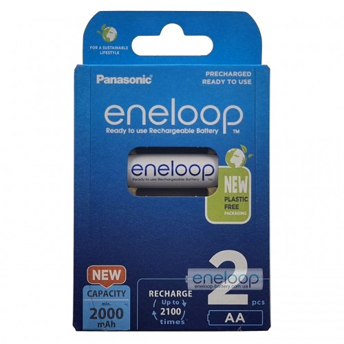 2 акумулятори AA Panasonic Eneloop 2000 mah BK-3MCDE/2BE в картонній еко-упаковці EcoBox