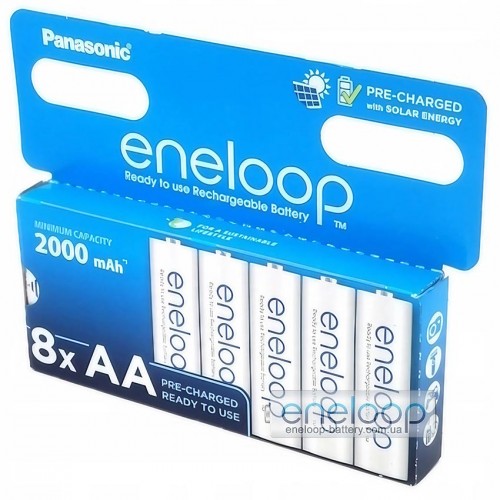 8 акумуляторів AA Panasonic Eneloop 2000 mah BK-3MCDE/8HH в картонній еко-упаковці EcoBox 2023-2024