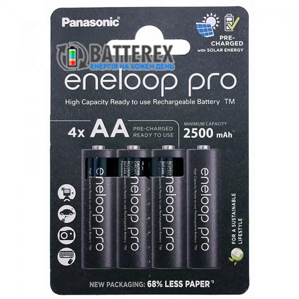 AA Panasonic Eneloop Pro 2600 mah BK-3HCDE/4CP EcoBox - 4 шт в картонній еко-упаковці - 2023 рік