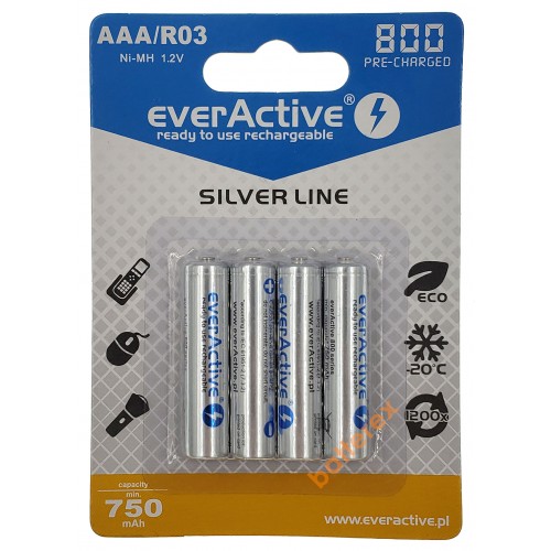 AAA EverActive 800 mah Silver Line - 4 акумулятори в блістері