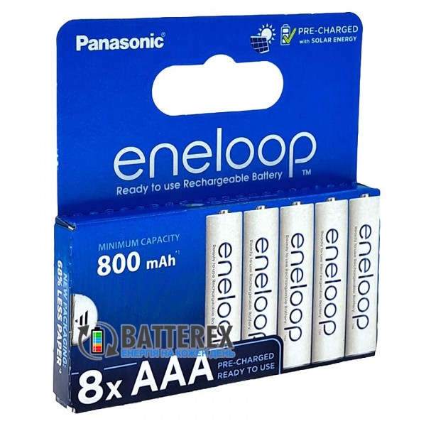 AAA Panasonic Eneloop 800 mah BK-4MCDE/8HH New EcoBox, 8 шт в картонній еко-упаковці, 2023 рік