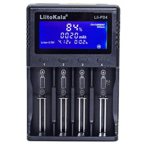 LiitoKala Lii-PD4 - мережевий зарядний пристрій на 4 акумулятори Ni-MH/Li-ion/LiFePO4 (цифровий дисплей, струм заряду 0.5A/1A/2A)